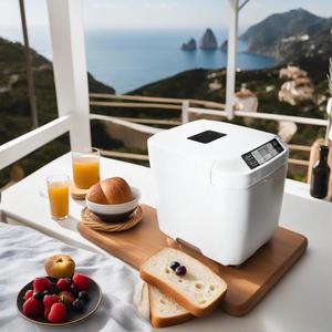Mesin pembuat roti tetap hangat, pembuat roti <span class=keywords><strong>2lb</strong></span>, 12-in-1 dengan Dispenser kacang otomatis adonan Yogurt bebas Gluten 3 warna kerak