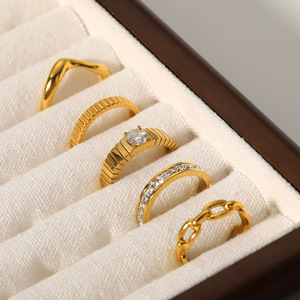 European American Style <b>Titanium</b> Steel 18K Gold Plated Geometric <b>Ring</b> Unisex Jewelry Gift - Product Image 3