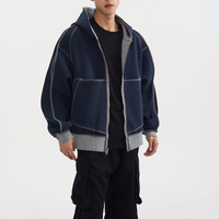 Veste d'hiver réversible à capuche zippée 100 % coton épais pour homme, coupe ample, style streetwear, design vierge à imprimer