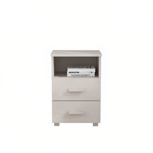 White Compact Nightstand With 2 Drawers And Open <b>Shelf</b> Modern Bedroom Furniture For Bedside Use - Product Image 1