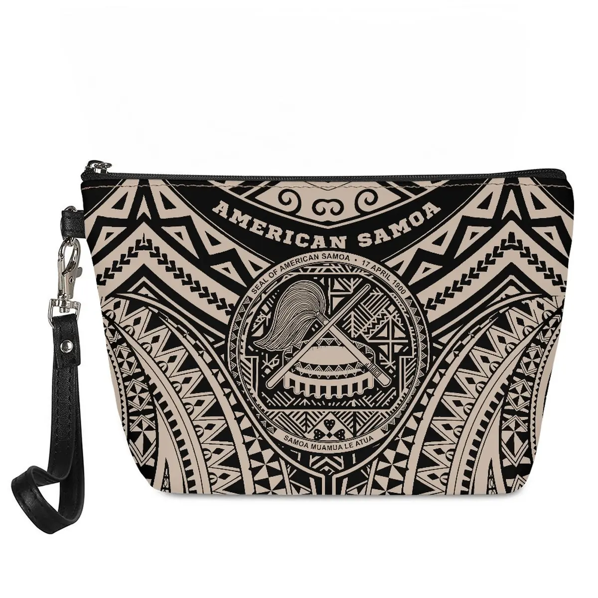 Drop Shipping Large Capacity Travel Cosmetic Bag With Zipper Samoa Style Polynesian Tattoo Wholesale Cosmetic Bag Custom Logo