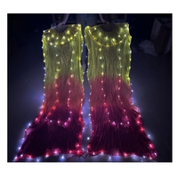 Éventails longs en soie et bambou pour femmes, voiles de danse du ventre, éventails de louange en soie, éventails lumineux à LED pour spectacle