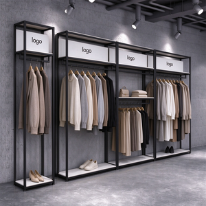 Présentoir de vêtements en métal noir avec logo personnalisé pour magasin de vêtements pour hommes, support de présentation de costumes pour hommes, présentoir de vêtements de vente au détail - Product Image 6