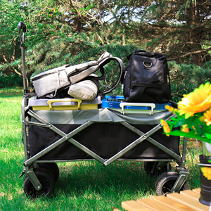 รถเข็นพับได้ 80 กก. สำหรับงานหนัก ใช้ได้ทุกพื้นผิว เหมาะสำหรับชายหาด สวน แคมป์ปิ้ง ใช้สำหรับจัดเก็บของช้อปปิ้ง เครื่องมือ รับผลิตแบบ OEM - Product Image 1