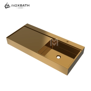 Lavabo Rectangular Moderno de Acero Inoxidable 304 Dorado para Hoteles y Baños con Desagüe - Product Image 2