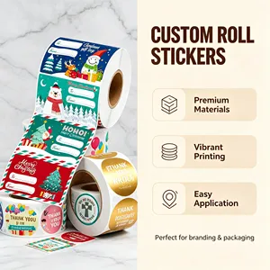 Custom Christmas Self-Adhesive <b>Labels</b> Rectangular Paper Roll Writable Digital Printing <b>Gift</b> Craft Packaging Stickers - Product Image 5