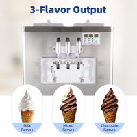 Machine à glace molle professionnelle 2+1 saveurs à faible bruit, sur pied, avec panneau de commande