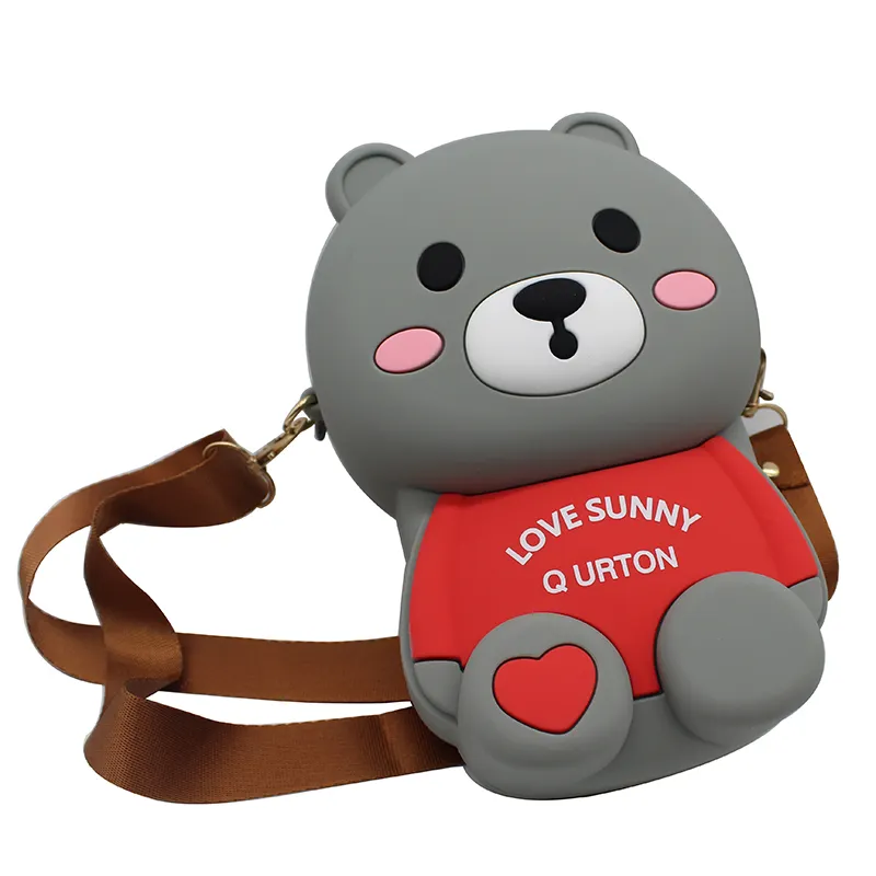 Silicone Zipper Open Kids Cute Bear Cartoon Shoulder Bag Child Small Bags