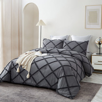 Housse de lit en polyester doux, ensemble de 3 pièces, housse de couette géométrique capitonnée, ensemble de literie gris foncé avec motif diamant, avec taies d'oreiller