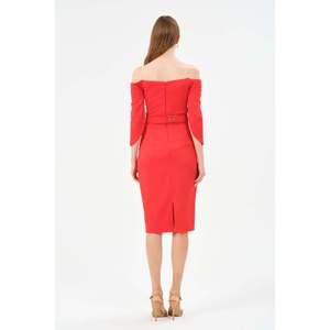 Haut décontracté rouge pour femme DANS, coupe classique, col rond, mélange confortable de polyester et de coton, disponible en plusieurs tailles 38-42, modèle - Product Image 2