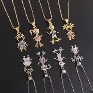 Collier avec pendentif en zircon CZ <span class=keywords><strong>rouge</strong></span>/bleu/blanc, pour enfant, couleur or/argent, patinage à roulettes, minuscules filles et garçons - Product Image 5