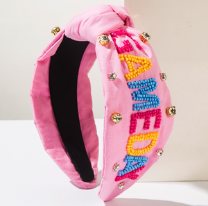 Customize Game Day Handmade <strong>Beaded</strong> <strong>Headband</strong> with Rhinestone for Women Fabric Glitter <strong>Headband</strong> Girs Hair Accessories - Product Image 4