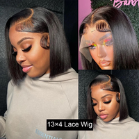 Wig Bob Lurus Alami Vietnam Berkualitas Tinggi Double Drawn SDD, Wig Rambut Asli Lace Front Tanpa Lem