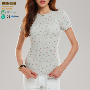 T-<span class=keywords><strong>shirt</strong></span> imprimé à col ras du cou pour <span class=keywords><strong>femme</strong></span>, doux, respirant, extensible, doux pour la peau, à épaules tombantes, coupe ajustée, motif floral, OEM - Product Image 1