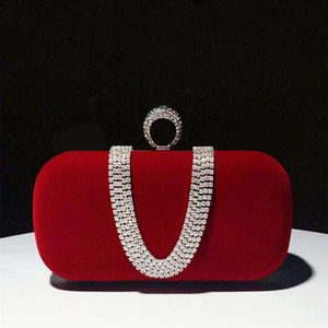 Fashionable Women's New Style Evening Bag Velvet Square Rhinestone <b>Clutch</b> Purse Shoulder Handbag for Black Dress Banquets - Product Image 3