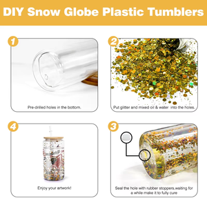 Gobelet pré-percé de 16 oz pour globe à neige, gobelets à neige UV, gobelet à double paroi, gobelet à neige transparent avec bouchon, bricolage, artisanat avec paillettes - Product Image 5