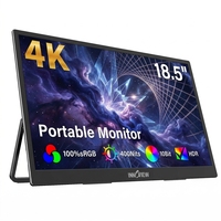 Écran portable IPS noir de 18,5 pouces, 2160P UHD, rapport de contraste 1000:1, avec support réglable à 180° pour usage professionnel