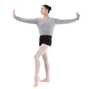 Novo Cinza Claro Ballet Warm-up Para Adultos roupas de Dança Manga Longa Camisola