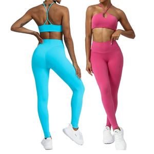 Completo Sportivo da <span class=keywords><strong>Donna</strong></span> <span class=keywords><strong>con</strong></span> Logo Personalizzato, Top Incrociato per Yoga e Attività all'Aperto, Alta Elasticità, <span class=keywords><strong>con</strong></span> Imbottitura al Petto, per Corsa ed Esercizio Fisico - Product Image 1