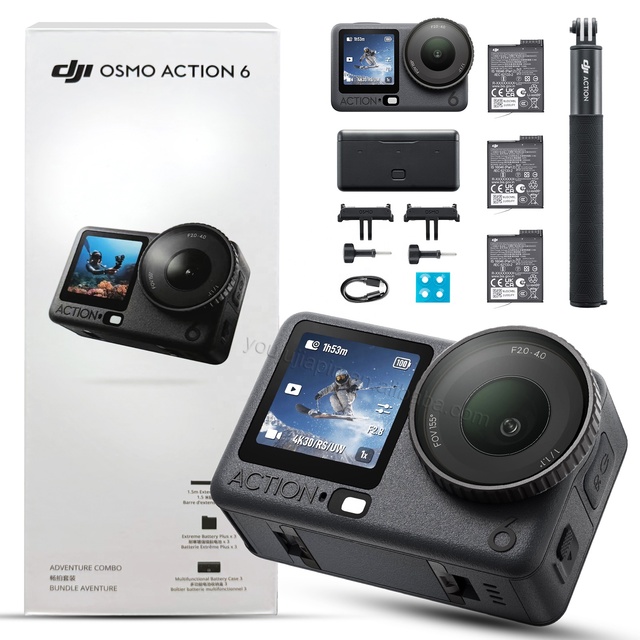 DJI Osmo Action 6 Adventure Combo Ultra HD Waterproof 4K Action Camera with Stabilization Long Battery Life for Outdoor