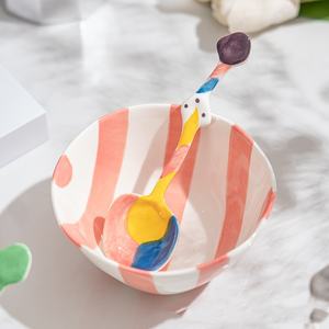 Cuchara de cerámica pintada a mano Ins, cubiertos de cerámica, cucharadita de ensalada de yogur para el día a día, vajilla de diseño, cuchara redonda bonita - Product Image 2