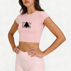 OEM Wholesale High Quality Women Y2K <b>Tops</b> Cotton Spandex Fitted Crop T Shirts Custom Screen Print Women Cotton Graphic Baby Tee - Product Image 3