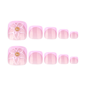 Faux ongles d'orteils 3D à pression, courts, carrés, rose nude avec accents de <span class=keywords><strong>strass</strong></span>, amovibles, pour l'été - Product Image 3