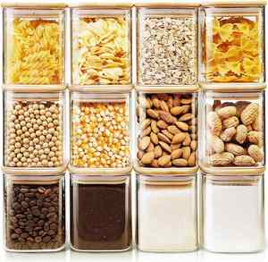 Plastic <b>Kitchen</b> Grain and Multigrain Sealed Jar Transparent Airtight Food <b>Storage</b> <b>Box</b> with Bamboo Lid - Product Image 1
