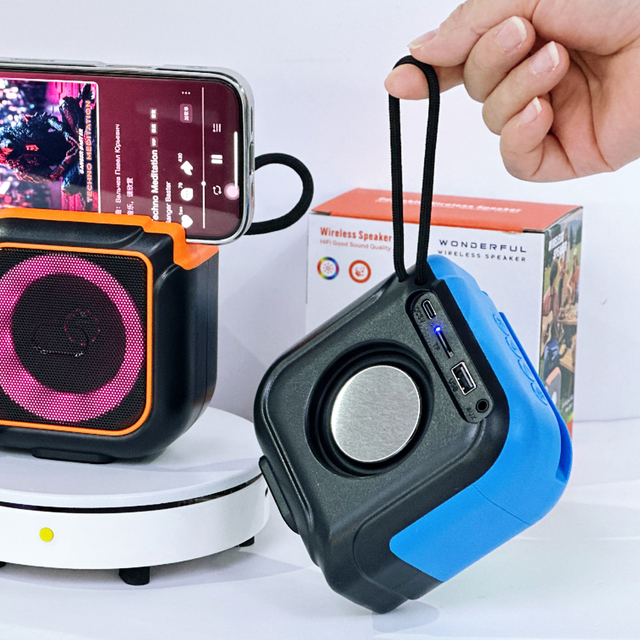 RGB Bluetooth Speaker with Phone Stand Portable Wireless Speaker TWS FM TF USB AUX Rechargeable LED Desktop Outdoor Speaker