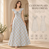 Robe longue décontractée pour femme en gros, motif écossais tissé, avec volants, col à nœud papillon et manches flottantes, jupe ample