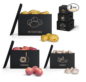 Potato and Onion Storage Bins, Premium Pantry Organizers and Storage, Bamboo Vegetable Garlic Keeper Solutions