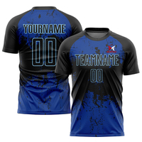 Maillot de football personnalisé sublimé pour adulte, manches courtes, anti-transpiration, nom de l'équipe imprimé, bleu noir, coupe athlétique