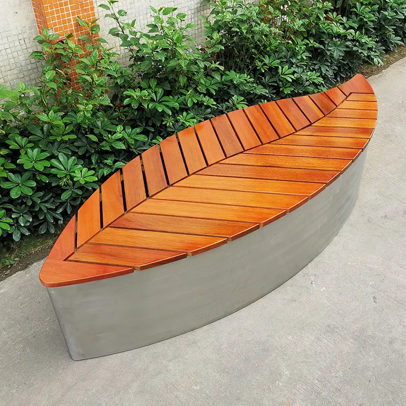 葉の形のパティオベンチ屋外ステンレス鋼ベンチガーデン木製ベンチシート公共用
