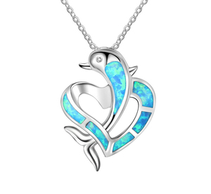 Collier pendentif dauphin en argent sterling S925 incrusté d'opale, design original, vente en gros d'usine, pour femme, cadeau de bijoux exquis - Product Image 1