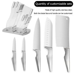 Ensemble de couteaux de chef best-seller (5 pièces) - Fabriqué en acier inoxydable, manche creux en acier inoxydable monobloc, avec support à couteaux, OEM - Product Image 3