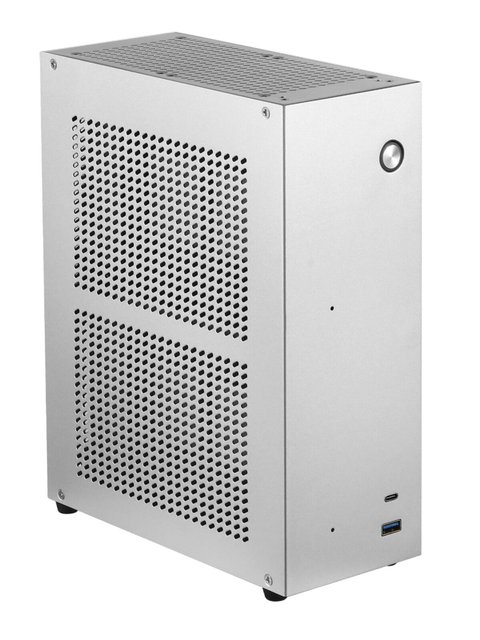 SKTC NS01 NAS Computer with Dual 35-Inch Hard Drive Bays Mini-ITX Motherboard (17X19 Cm) DC Power Adapter Air-Cooled Audio Port