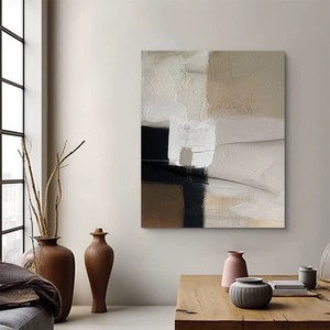 Hand Painted Oil <b>Painting</b> Abstract Minimalist Wall Art Rectangle Metal <b>Frame</b> Wabi Sabi Style Entryway Living Room Decor - Product Image 3