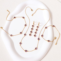 Parure de bijoux en acier inoxydable PVD 18K avec pendentif, bracelet, chaîne de cheville et boucles d'oreilles en zircon, accessoires de mode en gros
