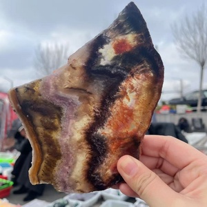 Venta al por mayor de losa de fluorita natural de Kazajstán, símbiosis Super Siete, cuarzo rutilado de jardín, cristal en rodajas para decoración. - Product Image 4