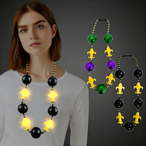 Collier de perles irisées lumineuses à 4 LED clignotantes pour femmes, idéal pour le Mardi Gras et les fêtes de Thanksgiving - ISHINE - Product Image 1