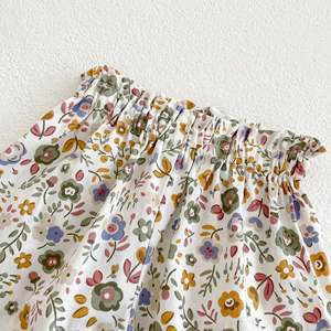 2023 여름 아기 여자아이 옷 신생아 꽃무늬 셔츠 버블 반바지 세트 유아 여자아이 2피스 의류 세트 - Product Image 4