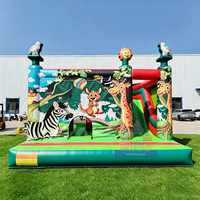 Château gonflable commercial géant sur le thème des animaux de la savane avec trampoline, avec air compris, idéal pour les aires de jeux pour enfants