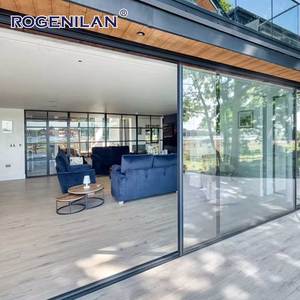 Rogenilan Heavy Duty marco de aluminio negro puerta corredera panorámica Villa balcón exterior vidrio insonorizado pista puertas correderas - Product Image 1