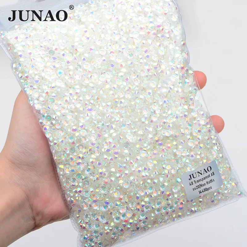 JUNAOバルクパッキングSS3-SS50色ガラスストラスジェムズフラットバックダイヤモンドクリスタルABラインストーン装飾用