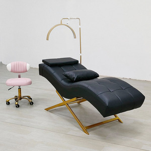 New S-shaped Curved PU Leather Light Luxury Eyelash <b>Bed</b> with Head Massage for Beauty Salon Spa Lounge - Product Image 1