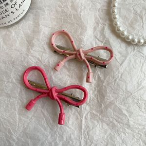Horquilla sencilla con lazo rosa de lunares, estilo de alta gama para otoño e invierno, clip para flequillo, clip lateral, accesorio para el cabello. - Product Image 4