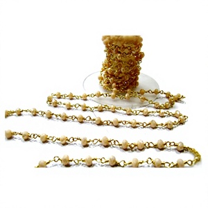 1 Foot- 14K Gold Plated Pink Chalcedony Rondelle Faceted 3-4mm Beaded Wire Wrapped <b>Rosary</b> Chain - Product Image 1