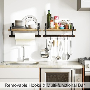 Étagère murale en bois rustique pour salon <span class=keywords><strong>cuisine</strong></span> porte-épices porte-serviettes 8 crochets amovibles Solution de rangement suspendue en plastique usage domestique - Product Image 5
