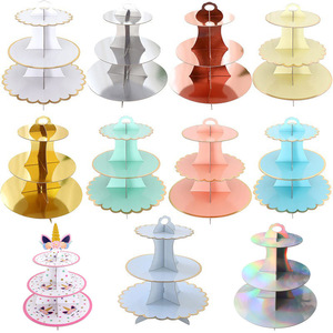 Tempat Kue Kertas 3 Tingkat Sekali Pakai, Wadah Cupcake Warna-warni, Nampan Sajian Dessert untuk Ulang Tahun, Baby Shower, Pernikahan, Grosir - Product Image 2