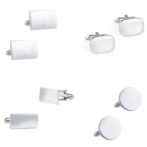 Wholesale High Quality Free Laser <b>Logo</b> Electroplated Silver Glossy Brushed Minimalist Solid Pattern Men's High-end Cufflinks - Product Image 1